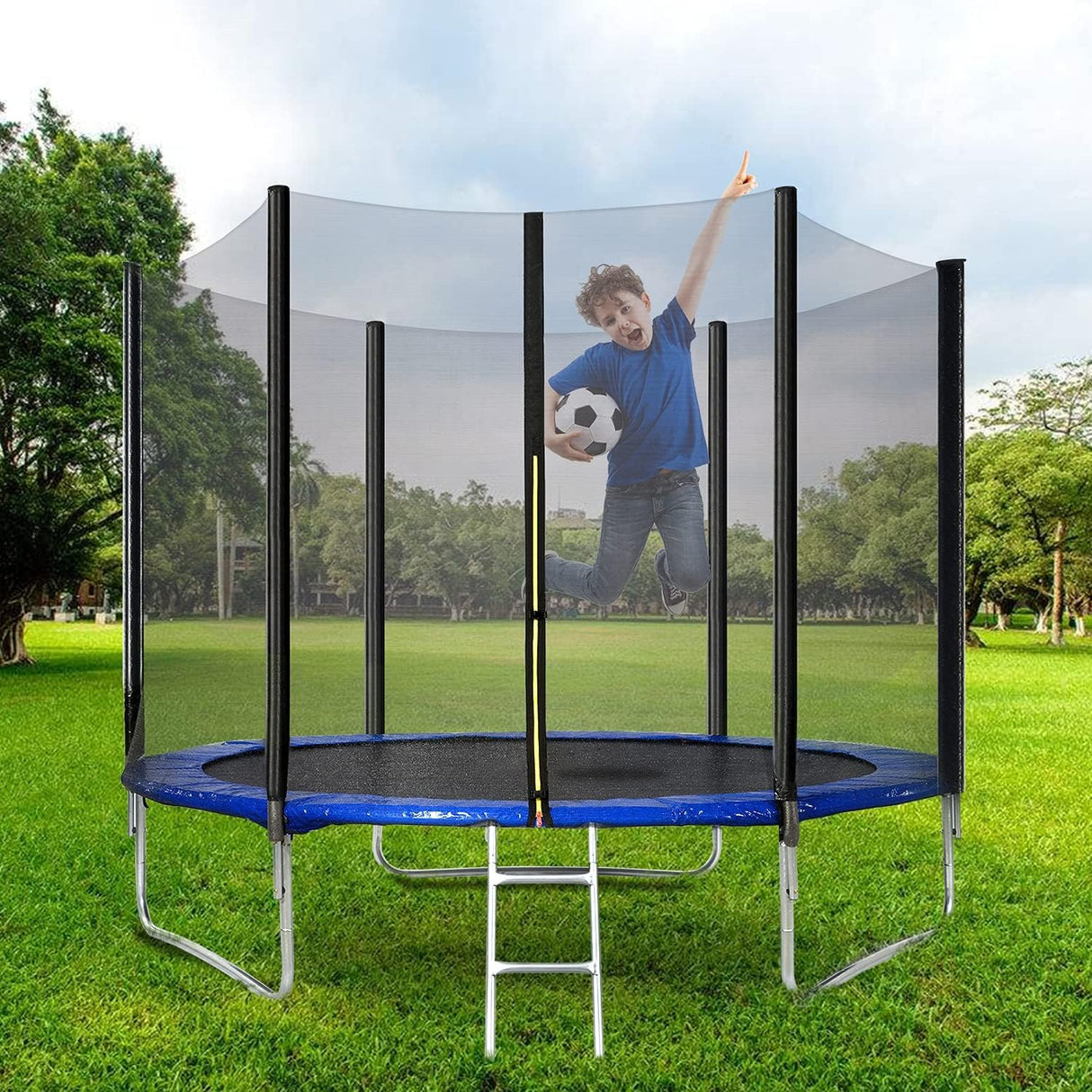 Trampoline 6FT Kids Trampoline with Safety Enclosure with Netting and Ladder Edge Cover Jumping Mat