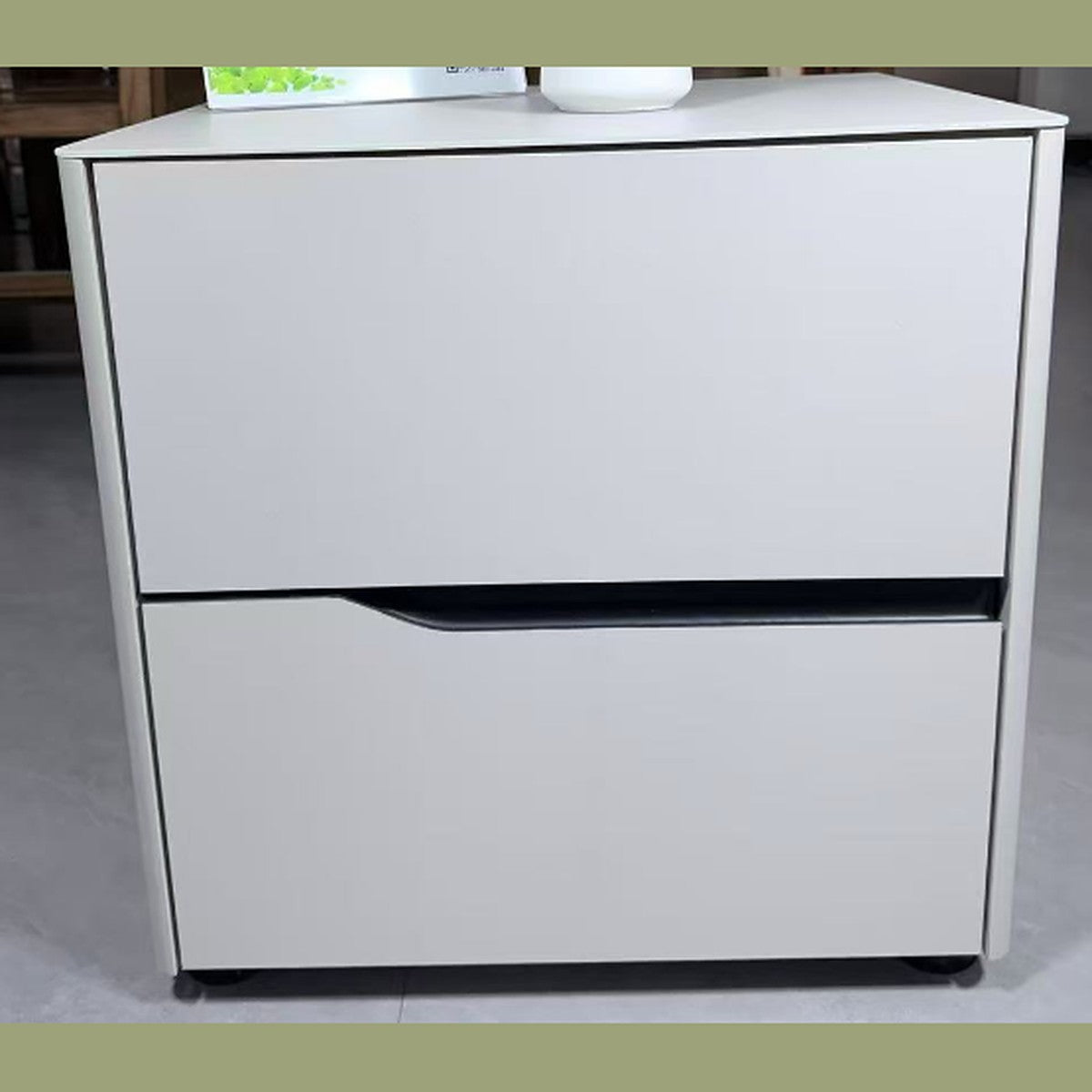 Bedside Table 2 Drawer White Handle Free 48x40x50cm, Curved Pull
