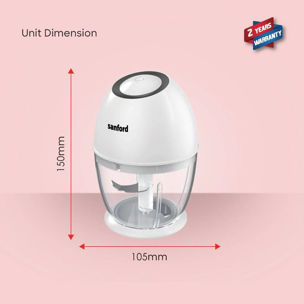 Sanford Rechargeable Food Chopper | 450ml Bowl | Type-C Charging | SS304 Stainless Steel Blades | 1200mAh Battery