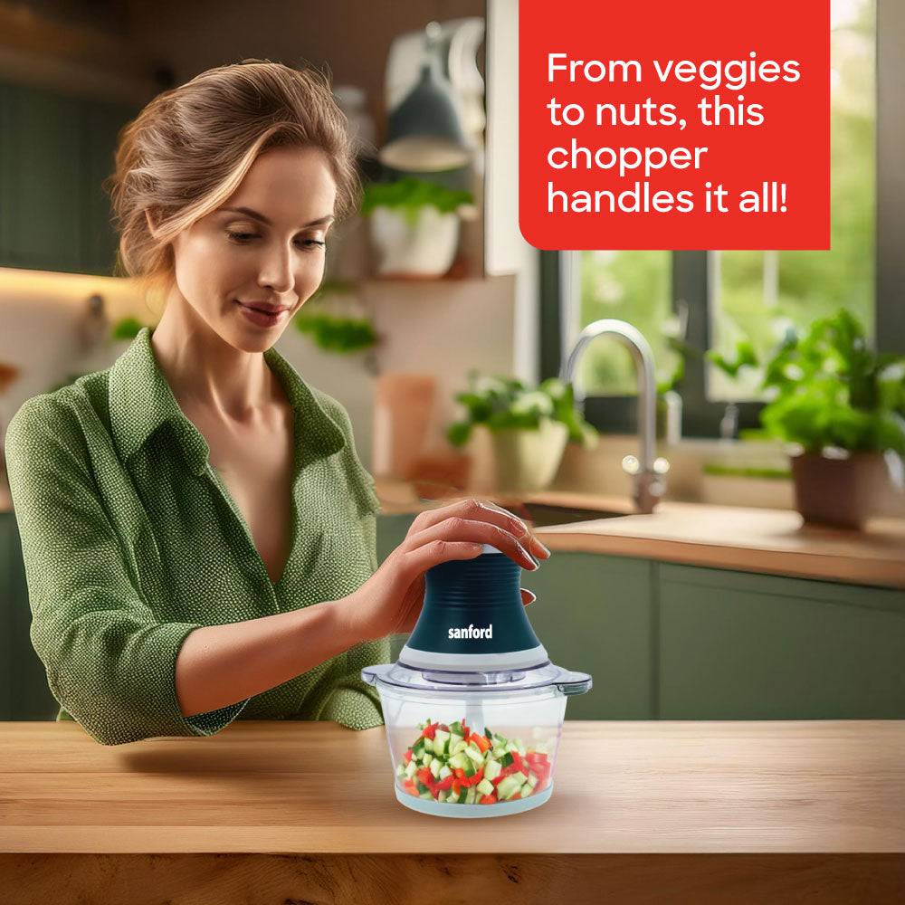Sanford 500W Multi-Function Chopper & Mixer with 2L Glass Bowl and Stainless Steel Blades