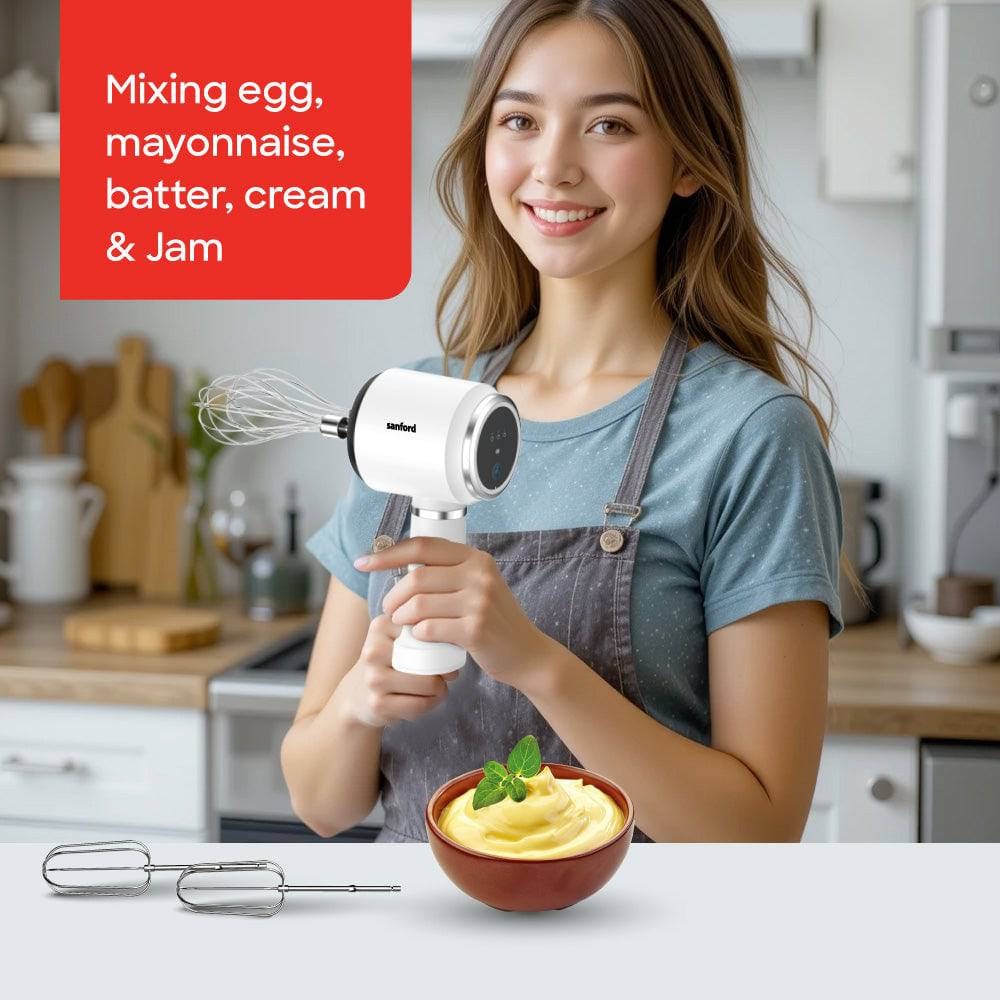 Sanford Rechargeable Hand Mixer – 3-Speed Egg, Batter & Cream Mixer with USB Charging, SS304 Beaters & 2-Year Warranty
