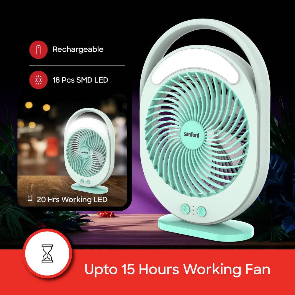 Sanford 2-in-1 Rechargeable Fan with 18 LED Lights and 3-Speed Control – Up to 15H Fan Runtime & 20H LED Runtime