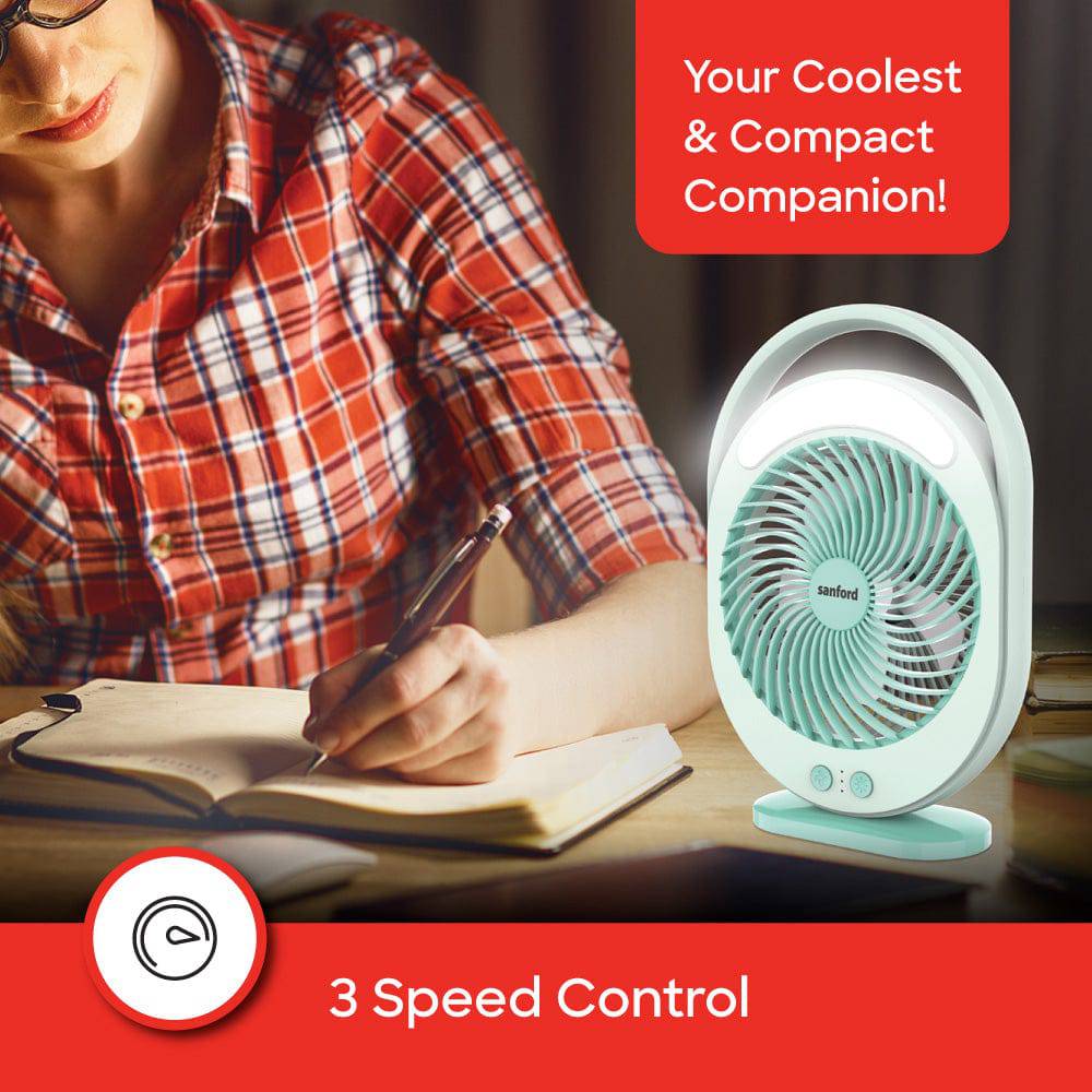 Sanford 2-in-1 Rechargeable Fan with 18 LED Lights and 3-Speed Control – Up to 15H Fan Runtime & 20H LED Runtime
