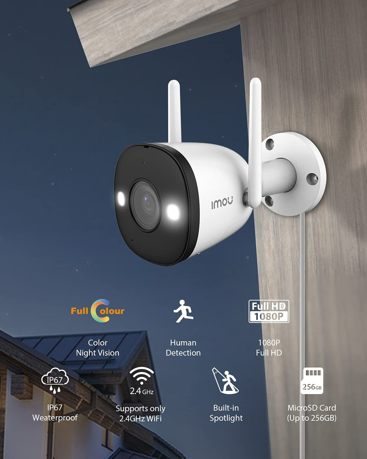 Imou IP 67 Outdoor Security Bullet Camera, Color Night Vision