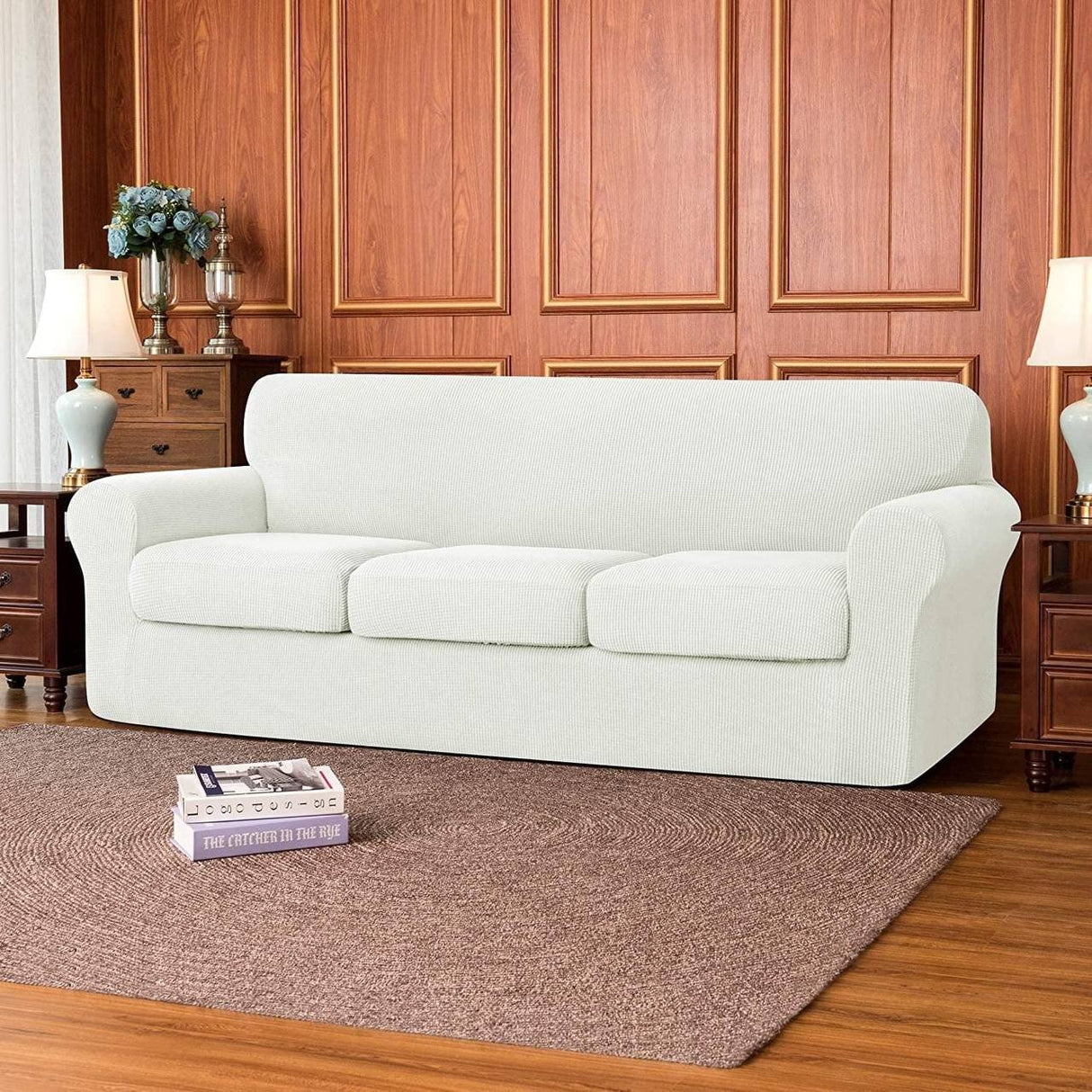 Jacquard Sofa Slipcovers seater Cream White