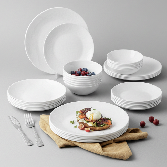 Danny Home Opal Glass Dinnerware Set 24pcs White Plates & Bowls Kenya