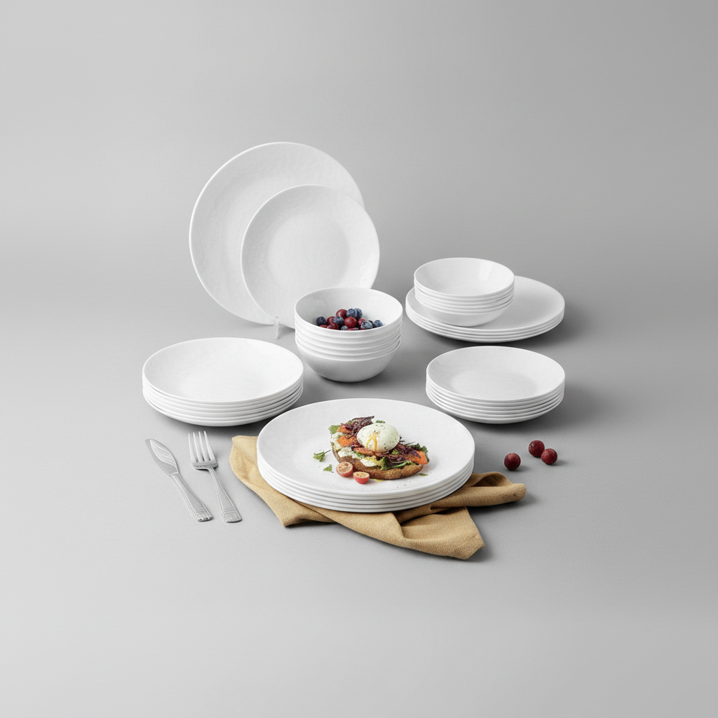 Danny Home Opal Glass Dinnerware Set 24pcs White Plates & Bowls Kenya