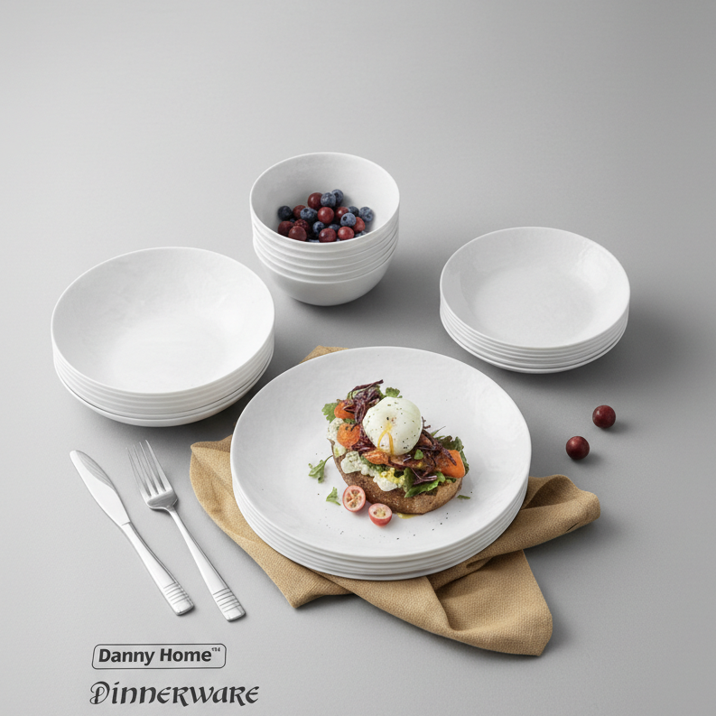 Danny Home Opal Glass Dinnerware Set 24pcs White Plates & Bowls Kenya