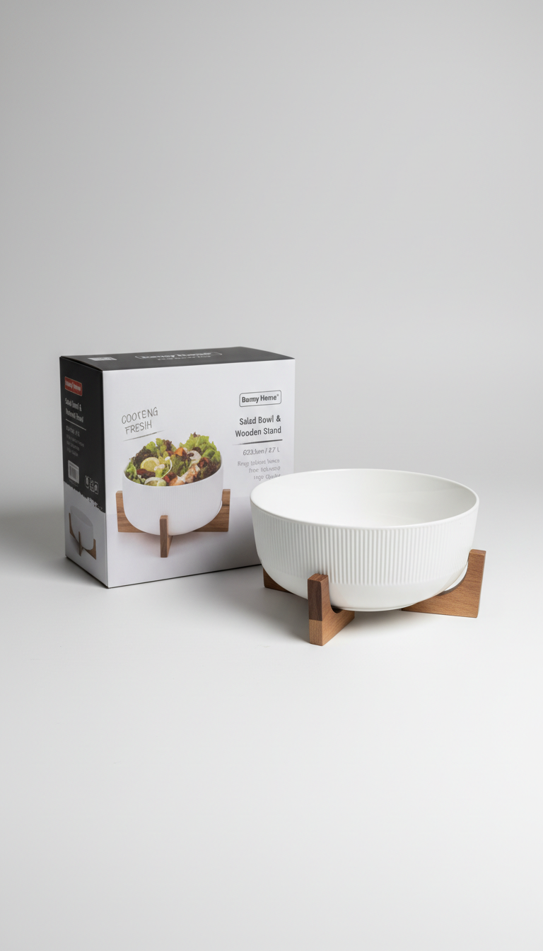 Danny Home 2.7L Salad Bowl with Wooden Frame Brown & White Kenya