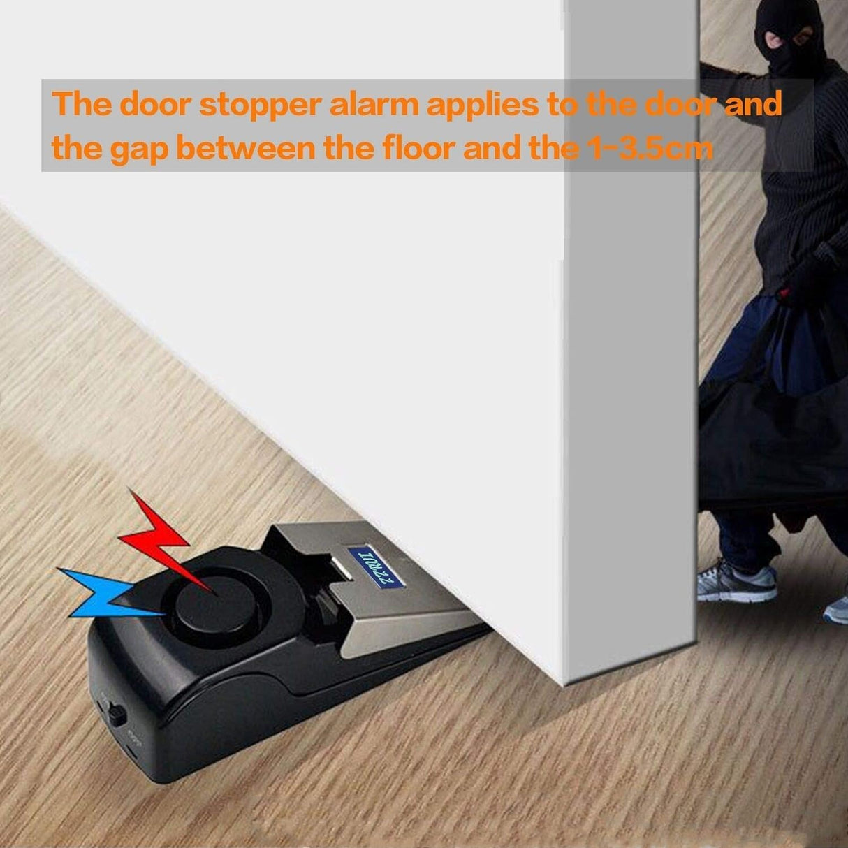 Mini Wireless Vibration Triggered Wedge Shaped Door Stopper Alert Home Security