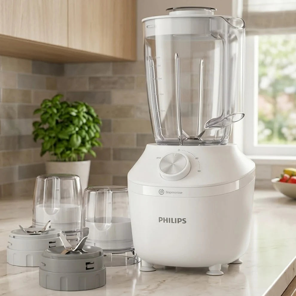 Philips 3000 Series Blender 600W with Mill & Chopper - 2L Plastic Jar, 2 Speed Settings + Pulse, ProBlend Technology