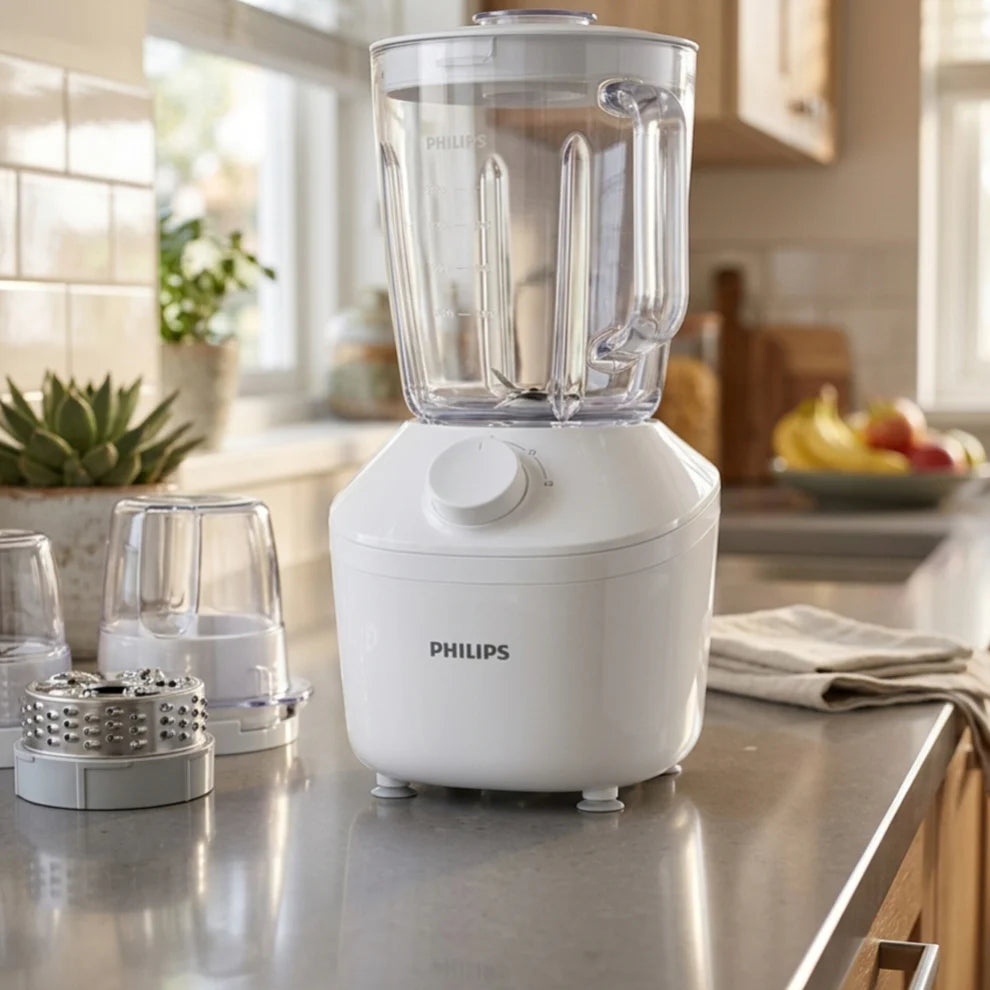Philips 3000 Series Glass Jar Blender 600W - 2L Capacity, 2 Speed Settings + Pulse, ProBlend Technology with Chopper