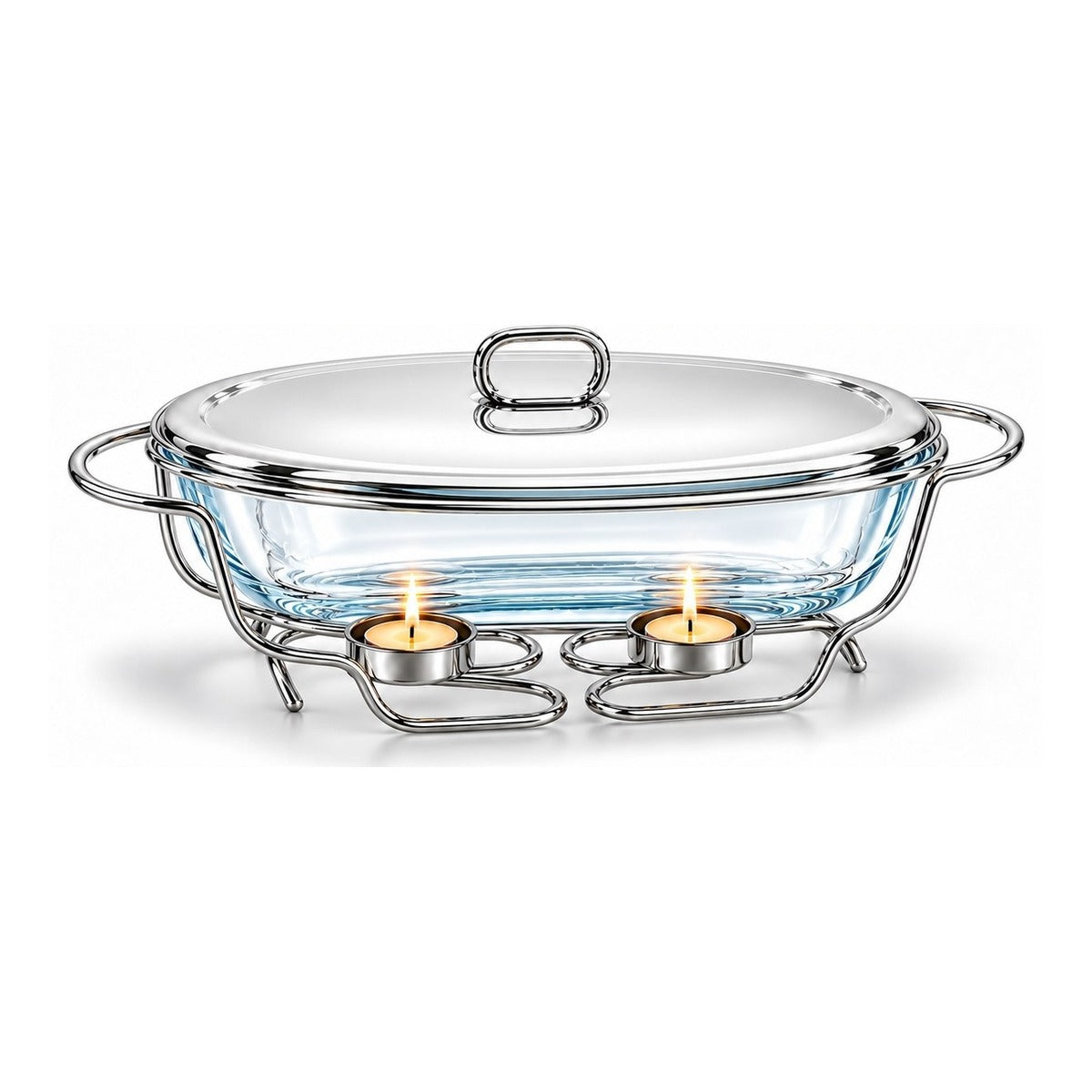 Sabinex Oval Glass Food Warmer with Stainless Steel Stand and Lid, 3L, model DT-300
