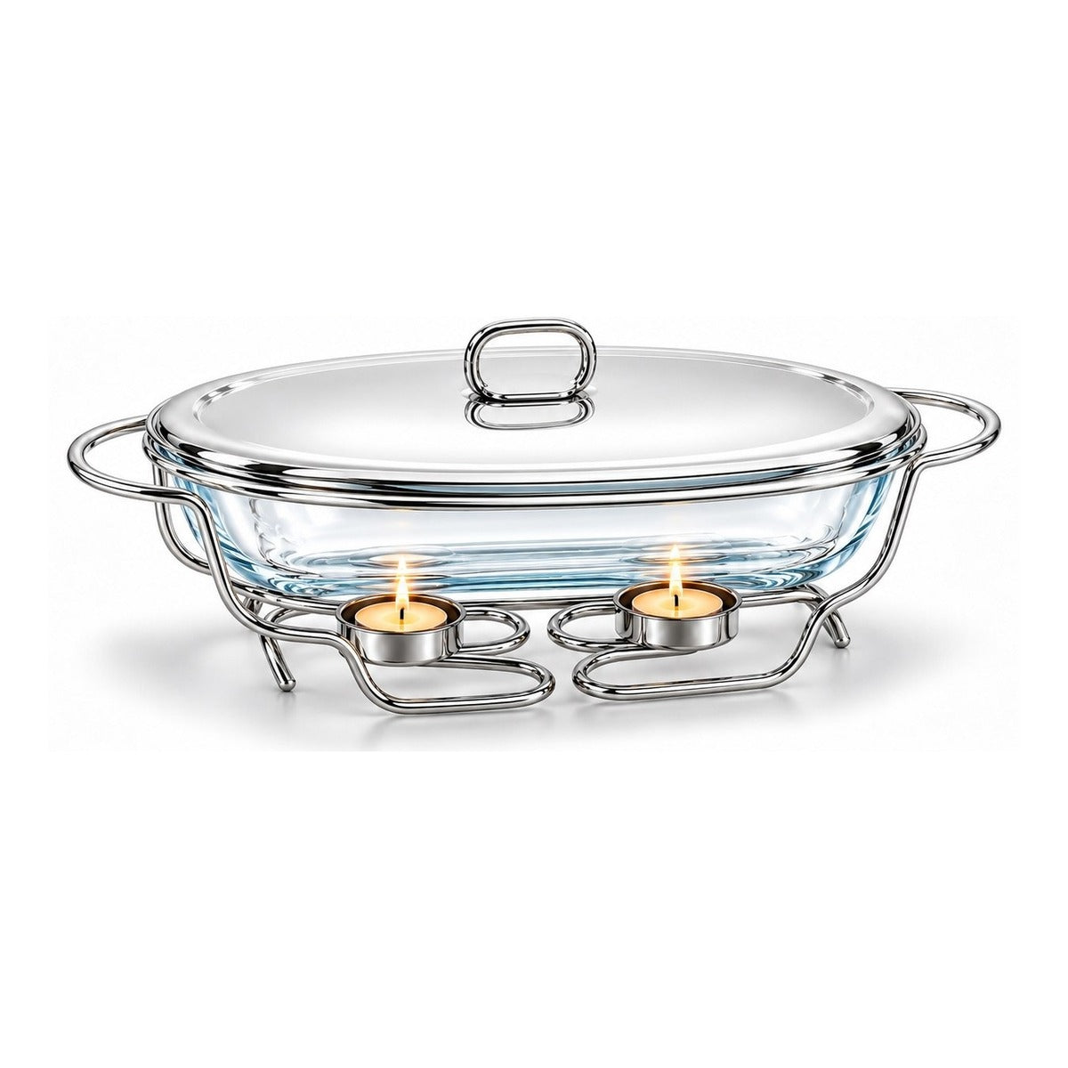 Sabinex Oval Glass Food Warmer with Stainless Steel Stand and Lid, 2L, model DT-301