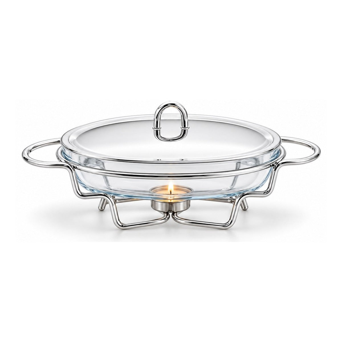 Sabinex Oval Glass Food Warmer with Stainless Steel Stand and Lid, 1.5L, model DT-302