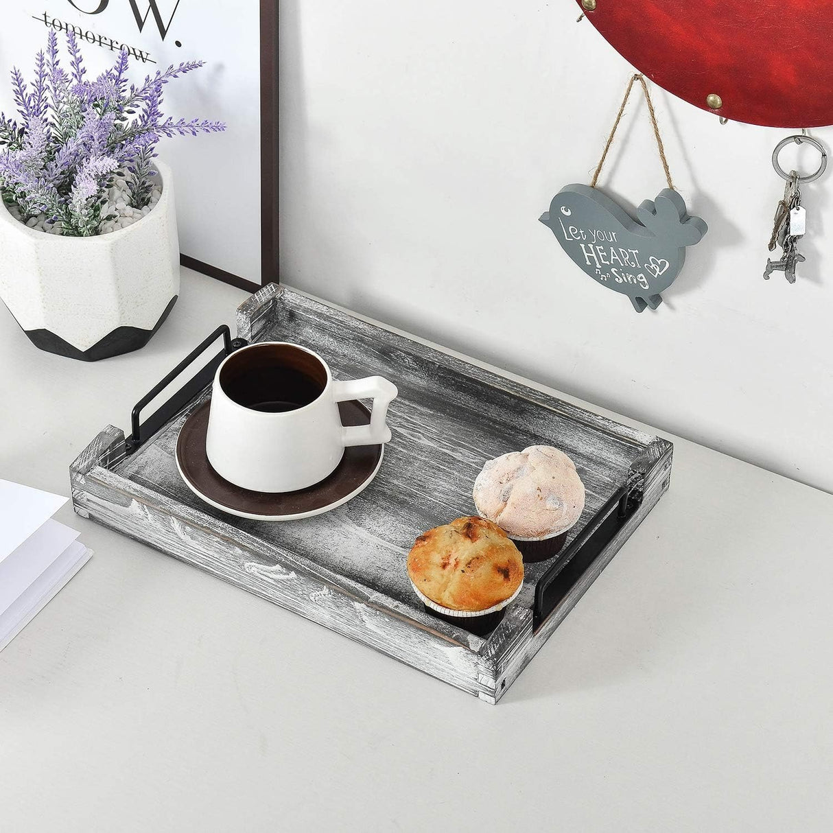Fir Wood Serving Tray With metal Handle