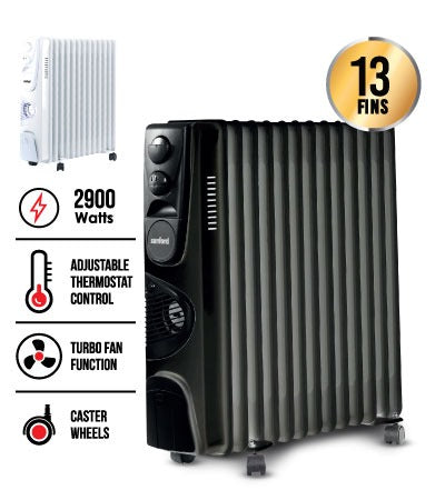 Sanford 2900W Oil Heater with 13 Fins – Turbo Fan Boost, 3 Power Settings, Overheat Protection & Caster Wheels Fast-Heating Radiator for Large Rooms