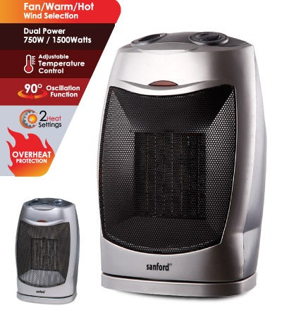Sanford Dual Heating Room Heater – 750W/1500W, Oscillation, Adjustable Thermostat