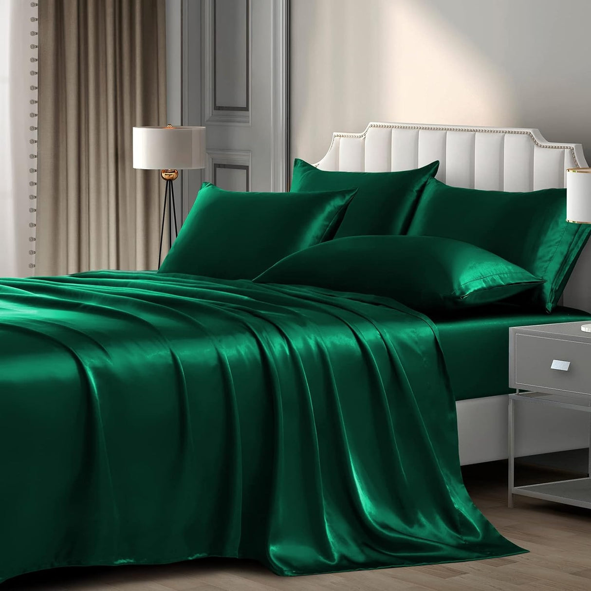Luxury Silky Satin Silk Soft Fitted Bedsheets Bed Set- King Size