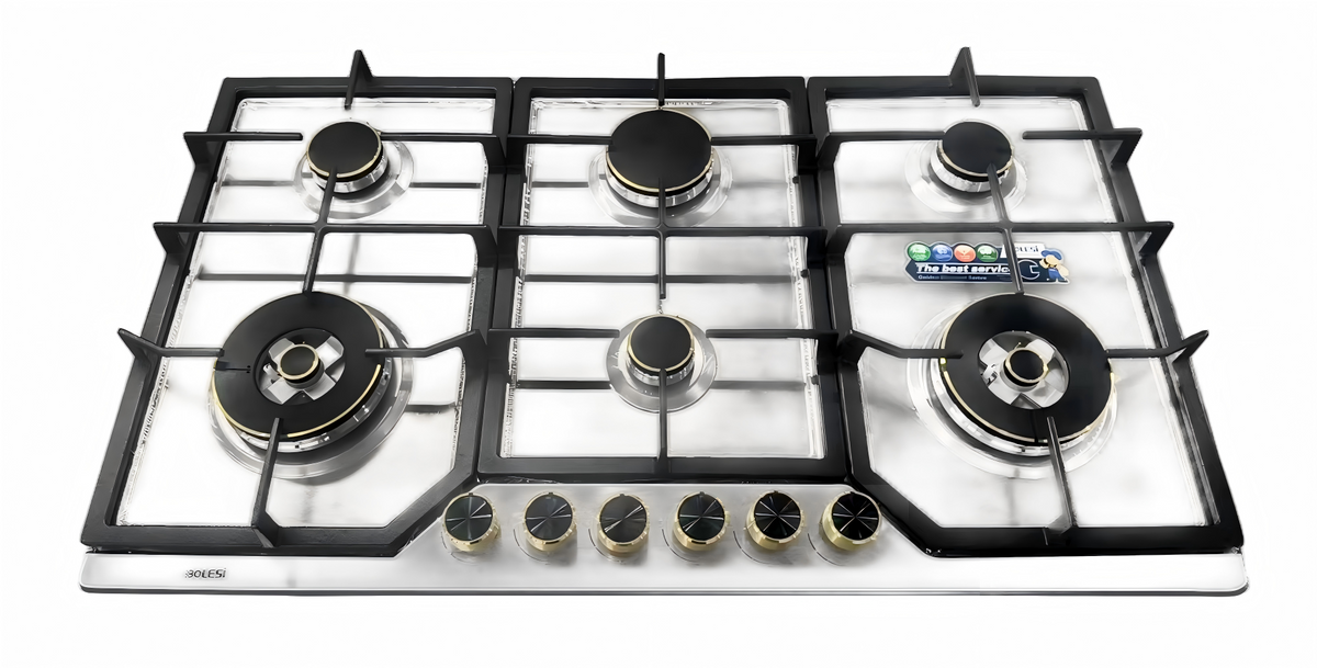 Bolesi BLS-ML-8602G Built-in Gas Hob 6 Burner Glass 90cm Kenya | Golden Diamond Series, 840x480mm Cut-out, 870x510mm Panel, 1 Year Warranty