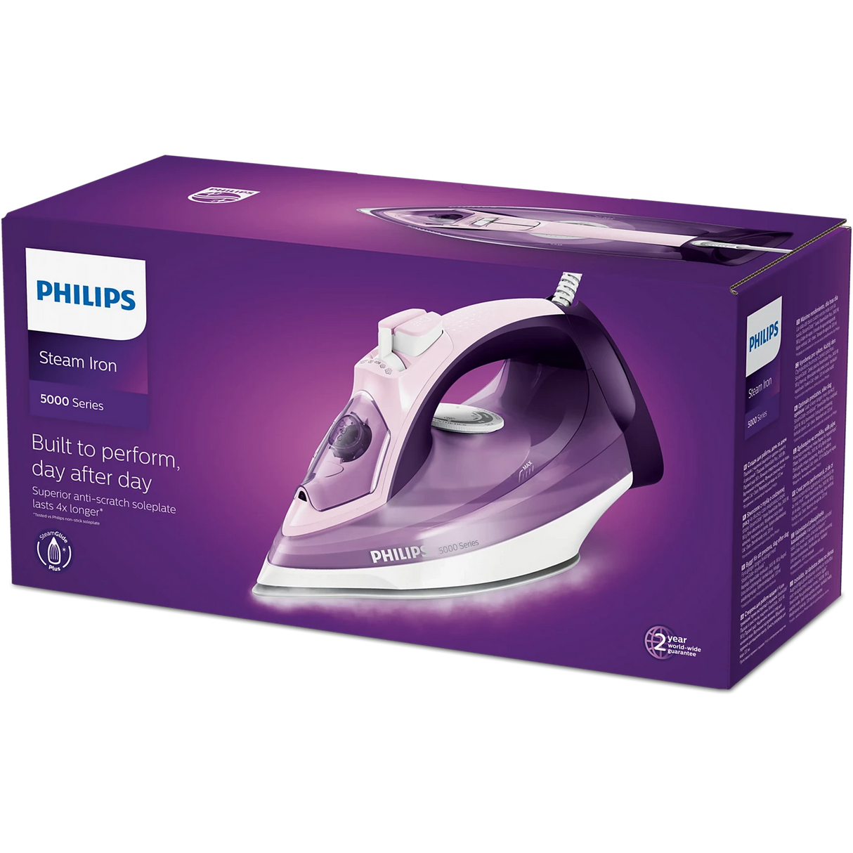 Philips 5000 Series Steam Iron 2400W - SteamGlide Plus Soleplate, 180g Steam Boost, 40g/min Long-Lasting Steam, Vertical