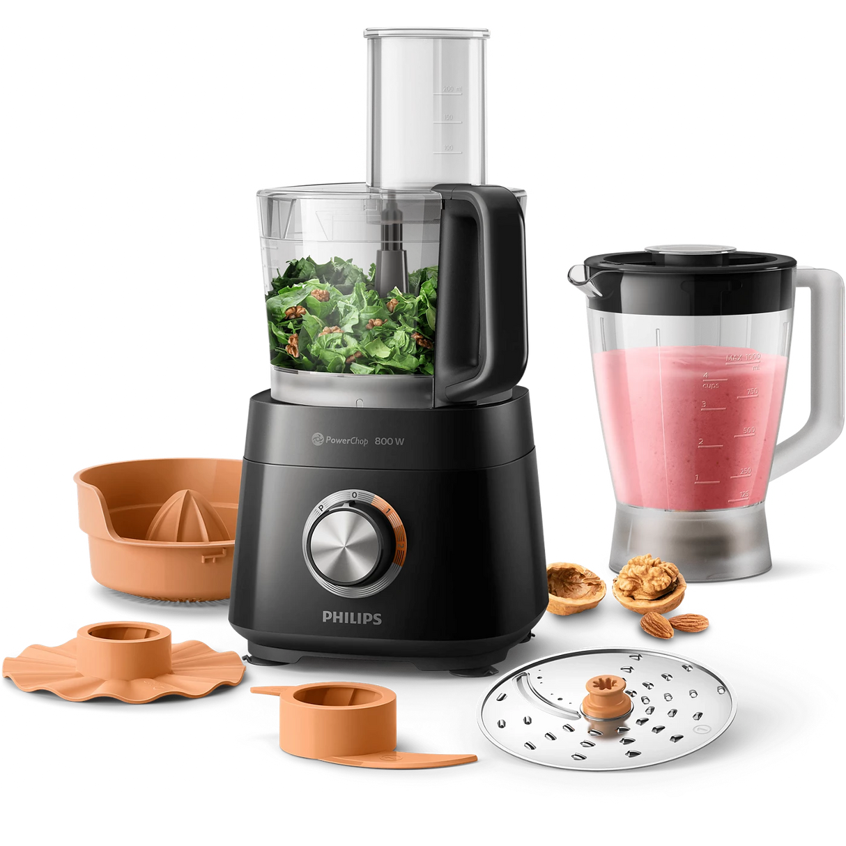 Philips Viva Collection Compact Food Processor 850W - 31 Functions, 2-in-1 Disc, French Fries Disc, PowerChop, Storage Box