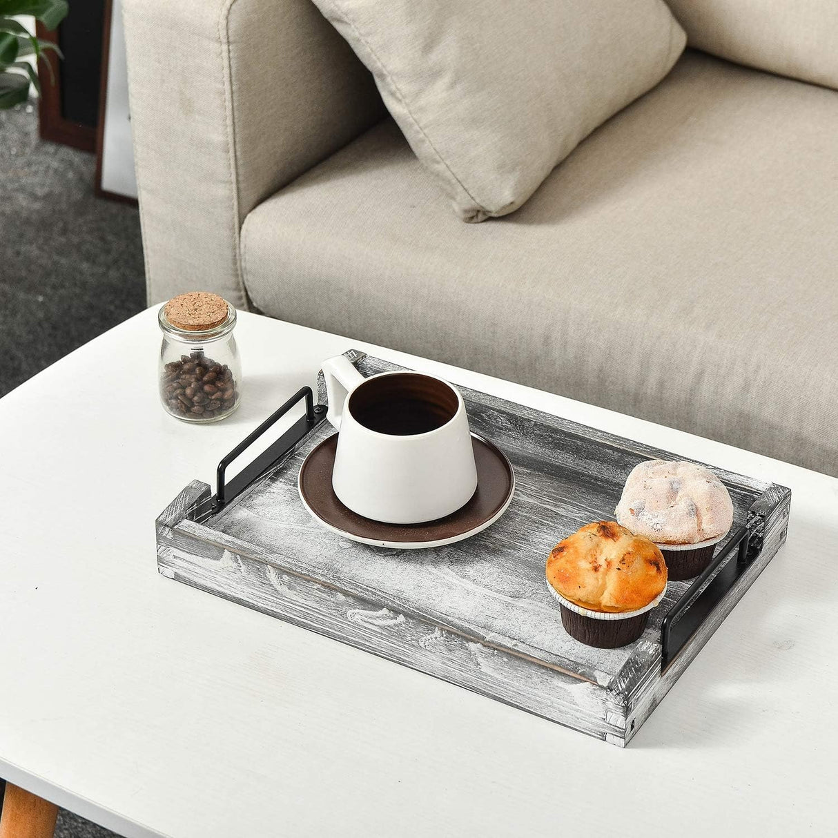 Fir Wood Serving Tray With metal Handle