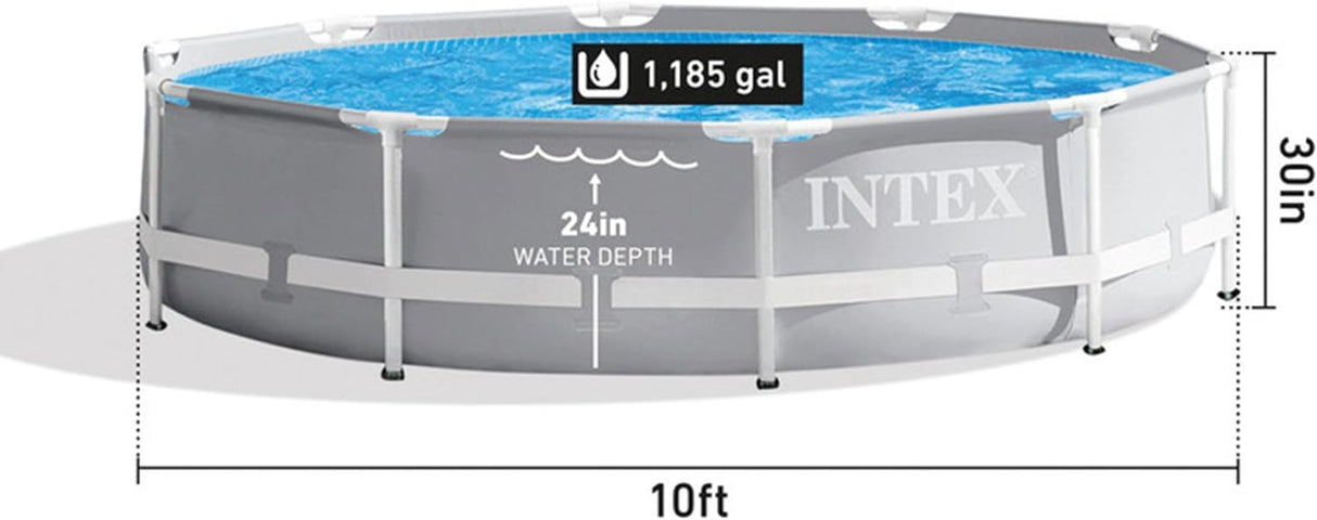 Intex 10 Feet Round Prism Metal Frame Above Ground Outdoor Backyard Swimming Family Pool for Kids and Adults ages 6 and Up