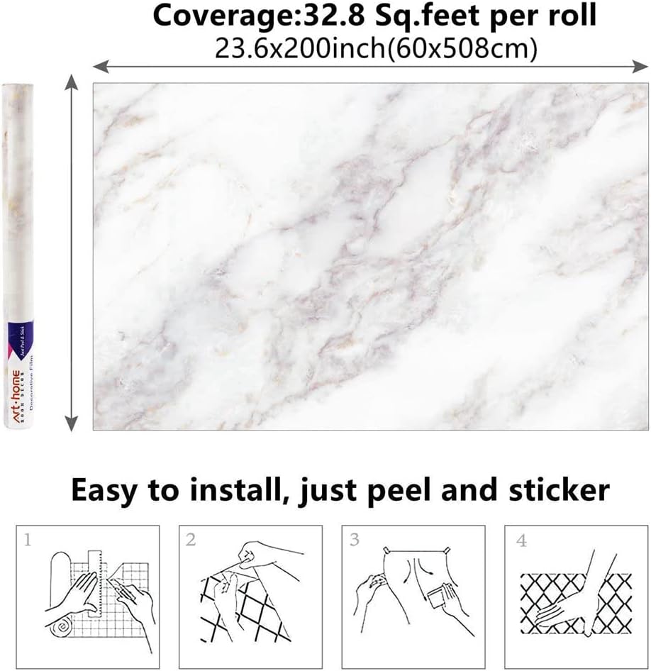 Marble 60cm by 500 cm Self Adhesive Contact paper Countertop,Kitchen,Shelf Liner