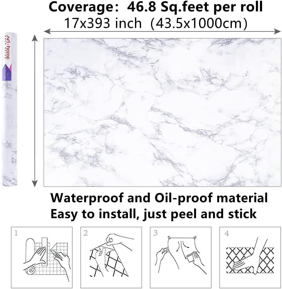 Marble 60cm by 500 cm Self Adhesive Contact paper Countertop,Kitchen,Shelf Liner