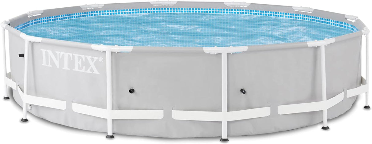 Intex 10 Feet Round Prism Metal Frame Above Ground Outdoor Backyard Swimming Family Pool for Kids and Adults ages 6 and Up
