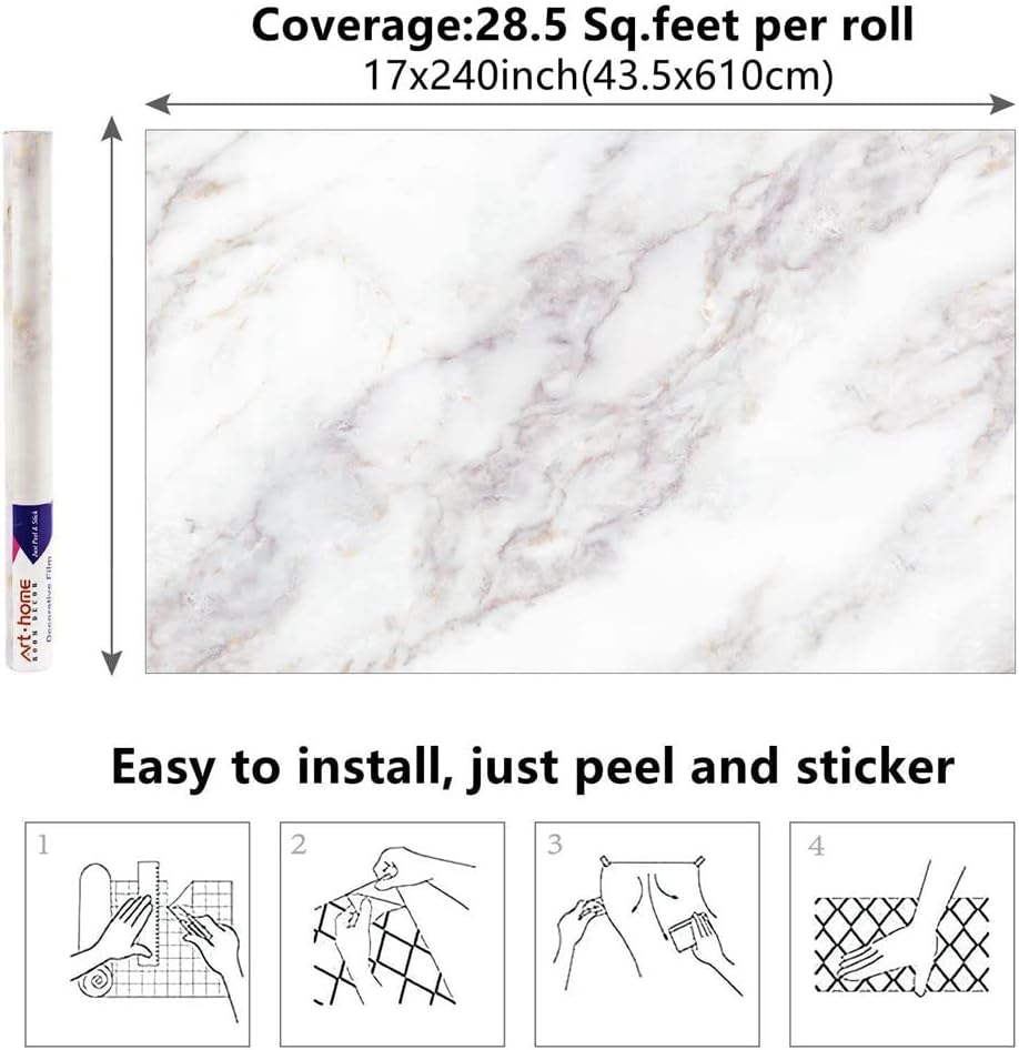 Marble 60cm by 500 cm Self Adhesive Contact paper Countertop,Kitchen,Shelf Liner