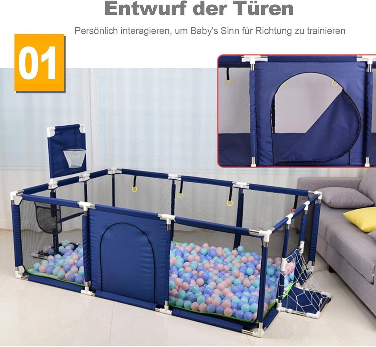 Portable Baby Ball Pit Tent Playpen Play Fence Baby Playpen with Basketball Hoop