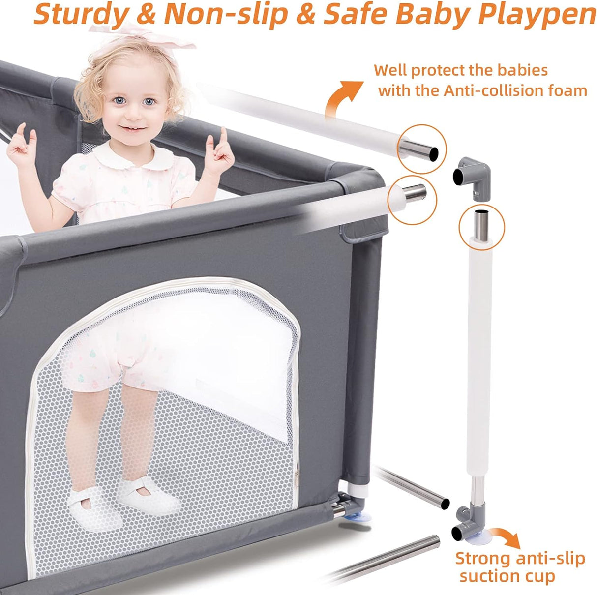Baby Playpen, Playpen for Babies and Toddlers, Kids Safety Playard with Anti-Collision Foam