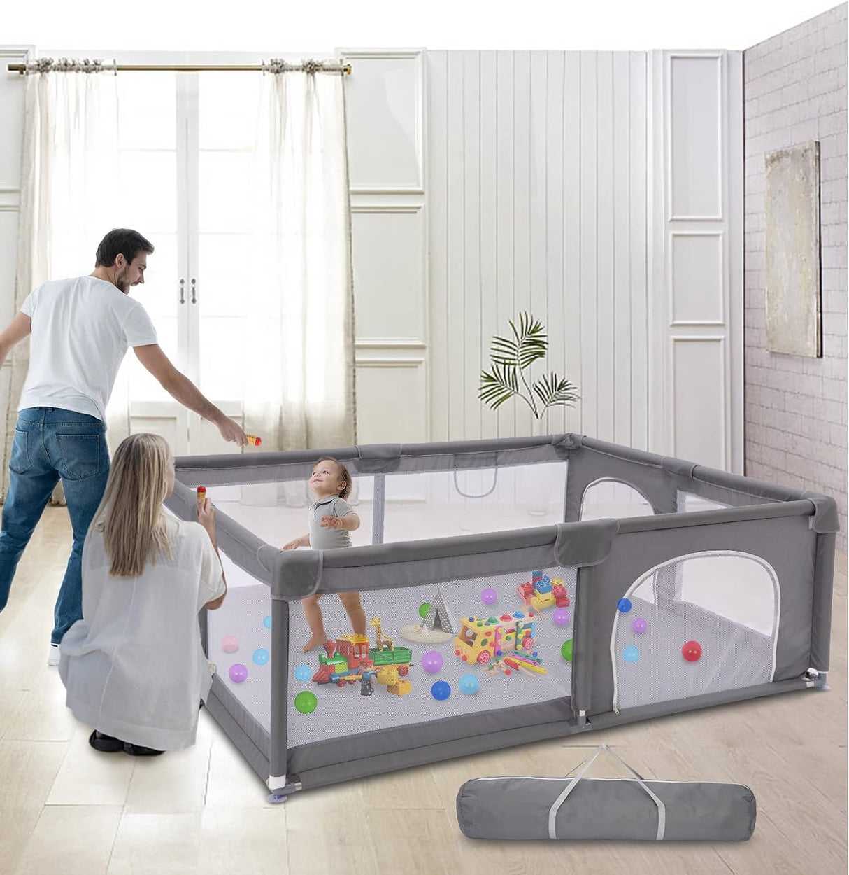 Baby Playpen, Playpen for Babies and Toddlers, Kids Safety Playard with Anti-Collision Foam