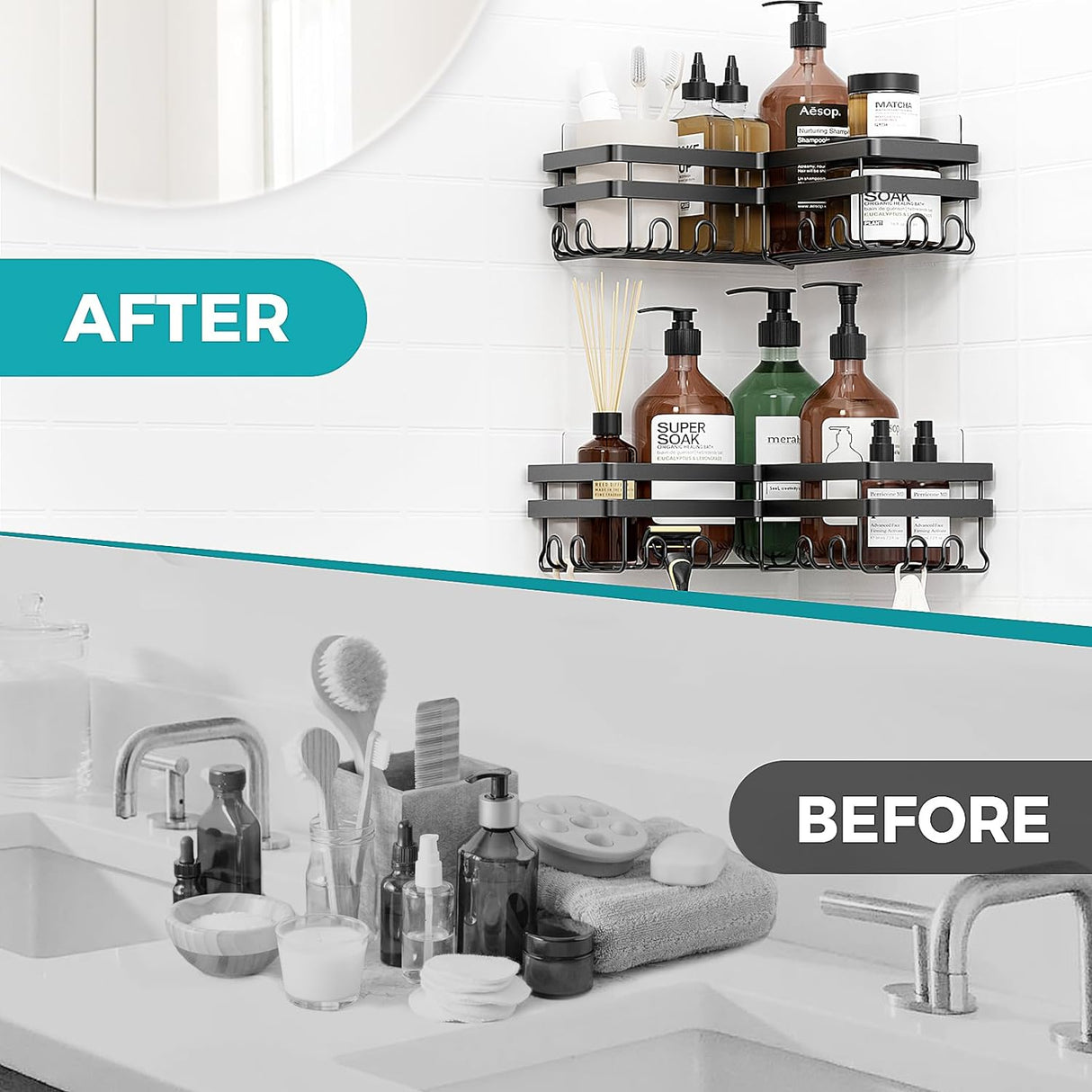 Shower Caddy, 3-Pack with Soap Holder, No Drilling Rustproof Shower Organizer with Save Space Hooks, Apartment Essentials for Bathroom