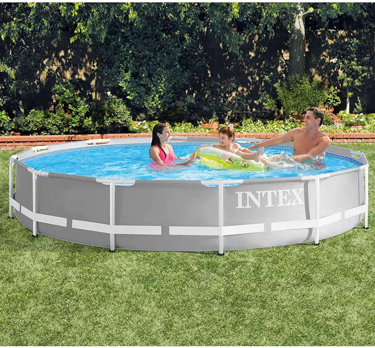 Intex 10 Feet Round Prism Metal Frame Above Ground Outdoor Backyard Swimming Family Pool for Kids and Adults ages 6 and Up