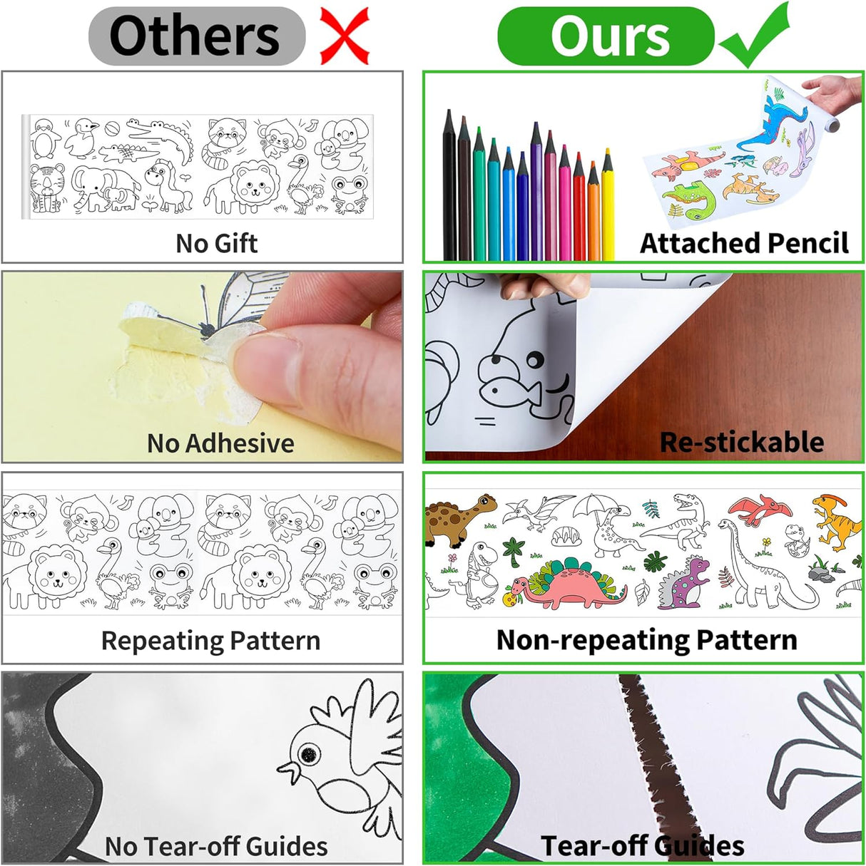 Drawing Roll for Kids, Sticky Coloring Paper Rolls with Colored Pencil