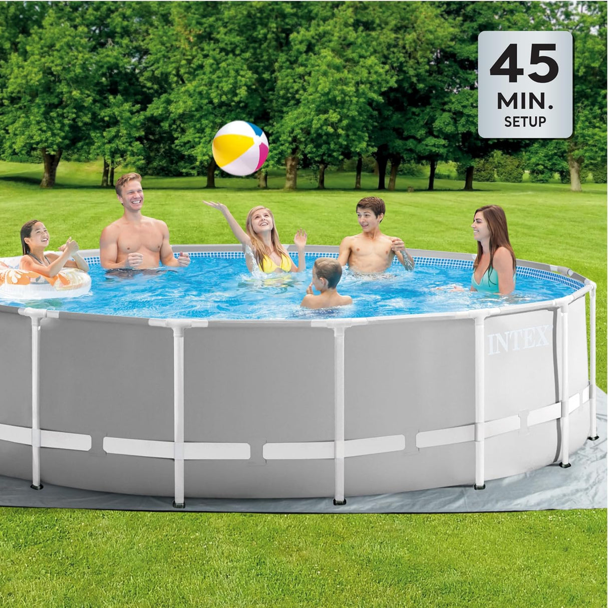 Intex 10 Feet Round Prism Metal Frame Above Ground Outdoor Backyard Swimming Family Pool for Kids and Adults ages 6 and Up