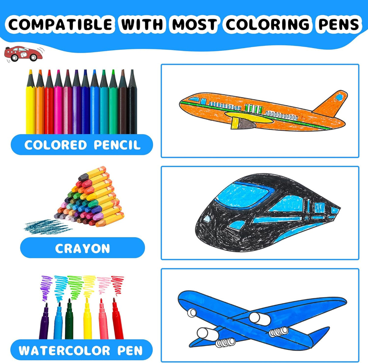 Drawing Roll for Kids, Sticky Coloring Paper Rolls with Colored Pencil