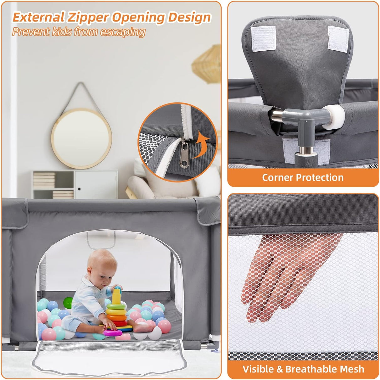 Baby Playpen, Playpen for Babies and Toddlers, Kids Safety Playard with Anti-Collision Foam