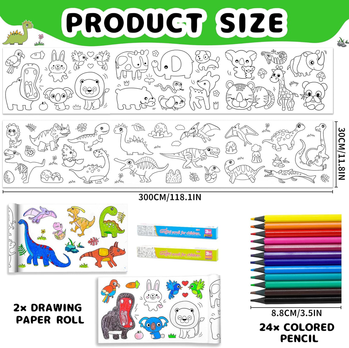 Drawing Roll for Kids, Sticky Coloring Paper Rolls with Colored Pencil