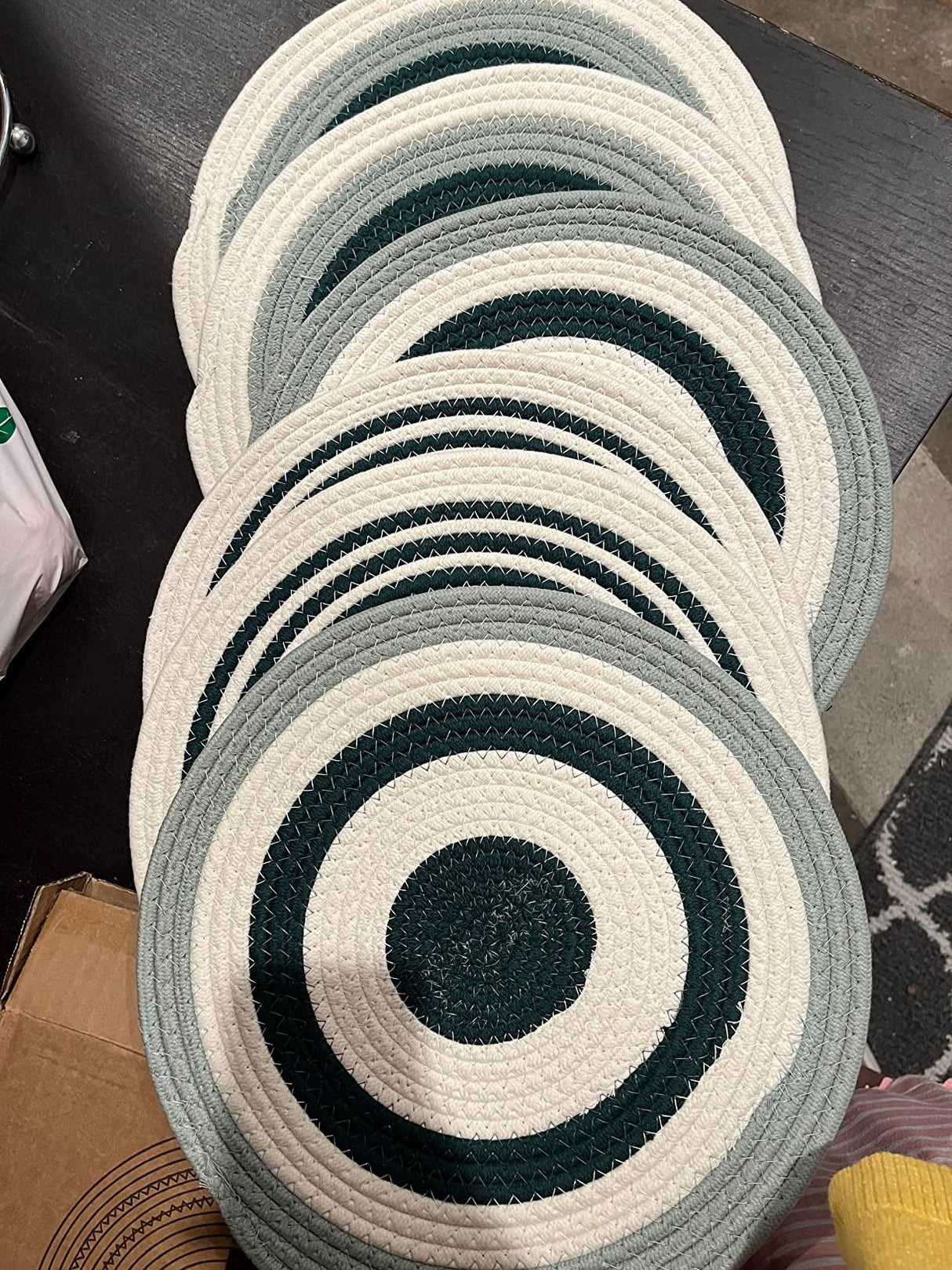 Round Woven Placemats Set of 6 Large - Cotton Rope Boho Place Mats Table Mats Set