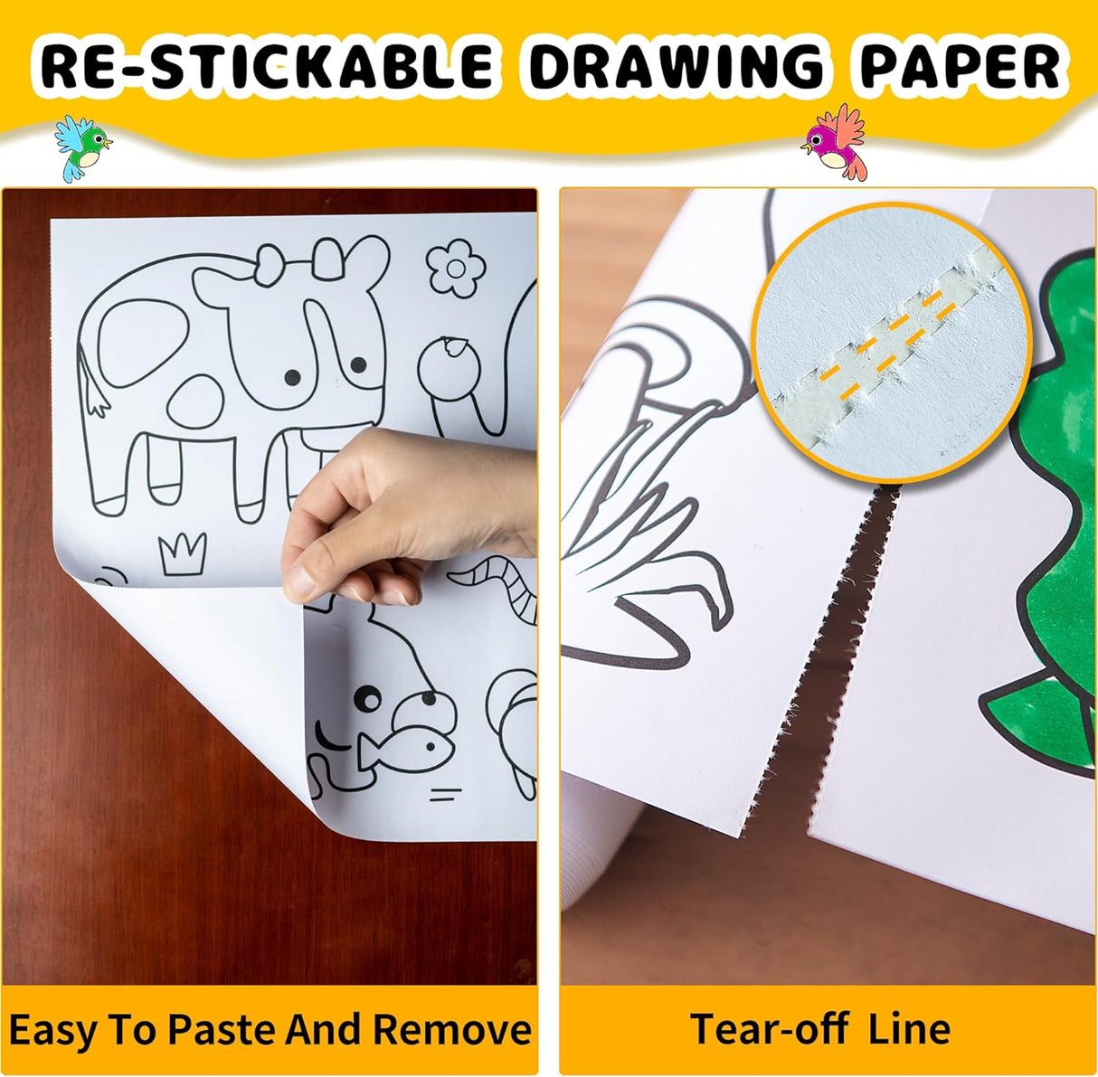 Drawing Roll for Kids, Sticky Coloring Paper Rolls with Colored Pencil