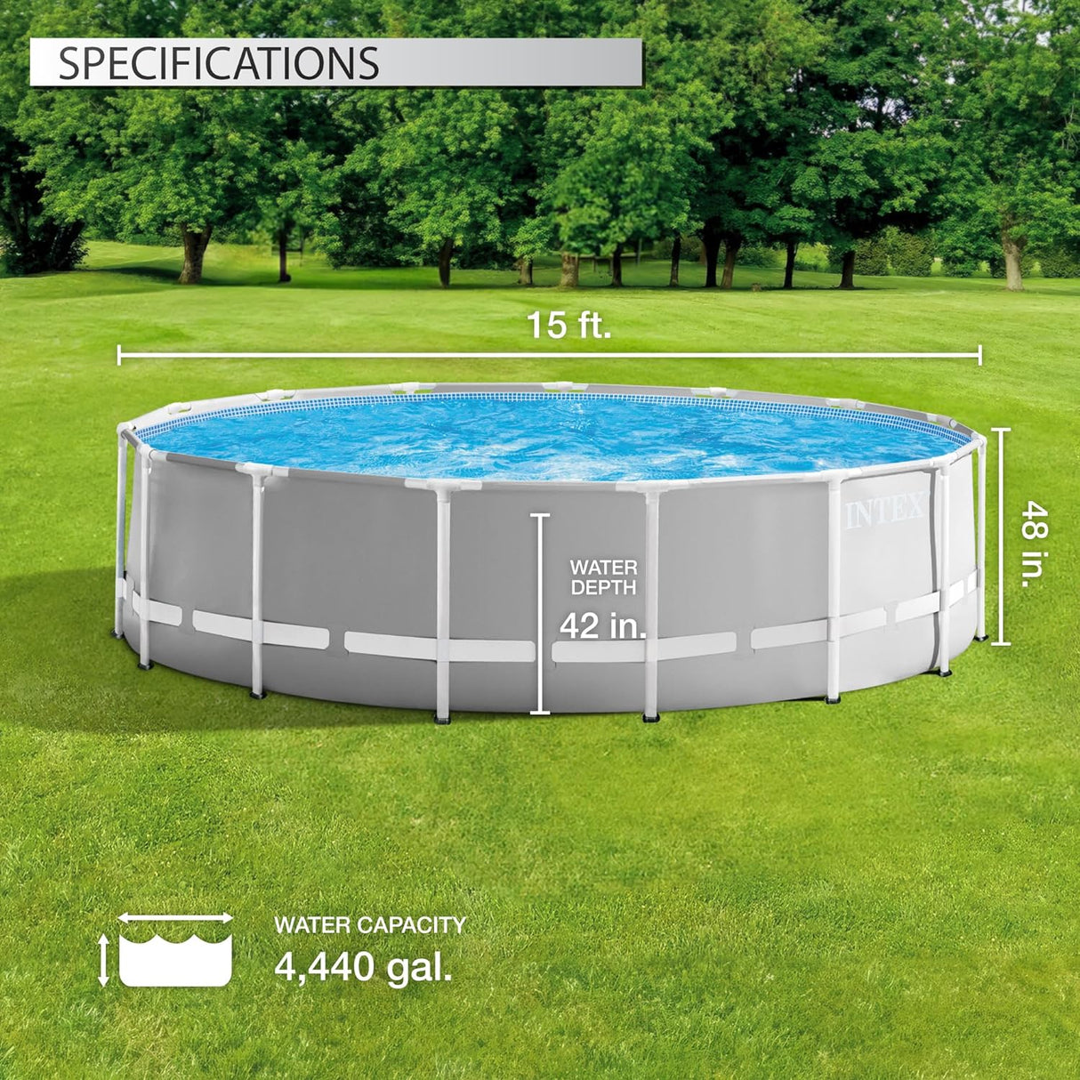 Intex 10 Feet Round Prism Metal Frame Above Ground Outdoor Backyard Swimming Family Pool for Kids and Adults ages 6 and Up