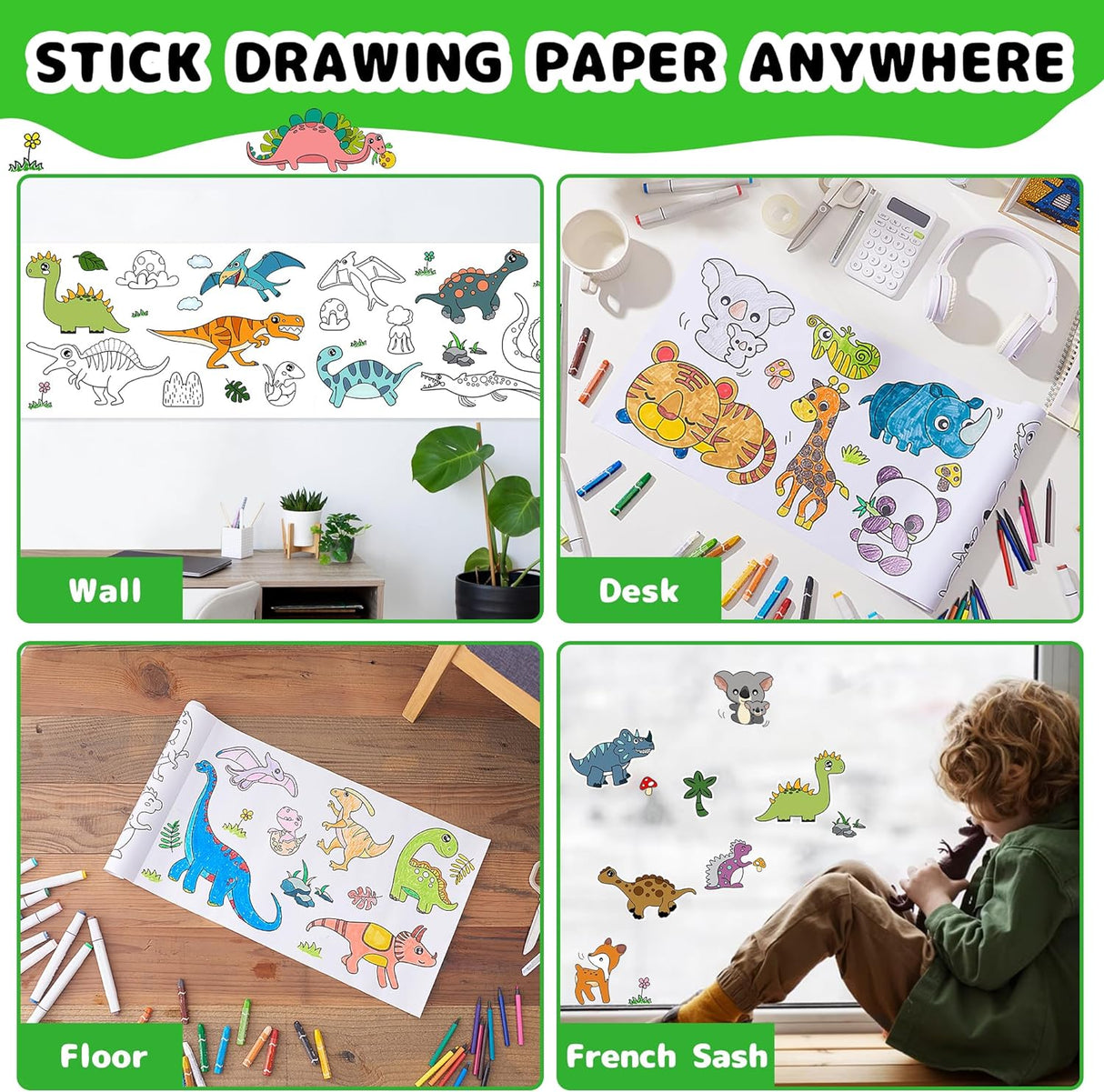 Drawing Roll for Kids, Sticky Coloring Paper Rolls with Colored Pencil