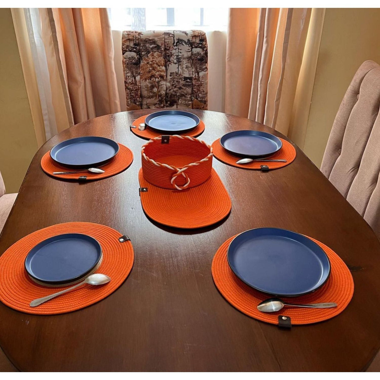 Round Woven Placemats Set of 6 Large - Cotton Rope Boho Place Mats Table Mats Set