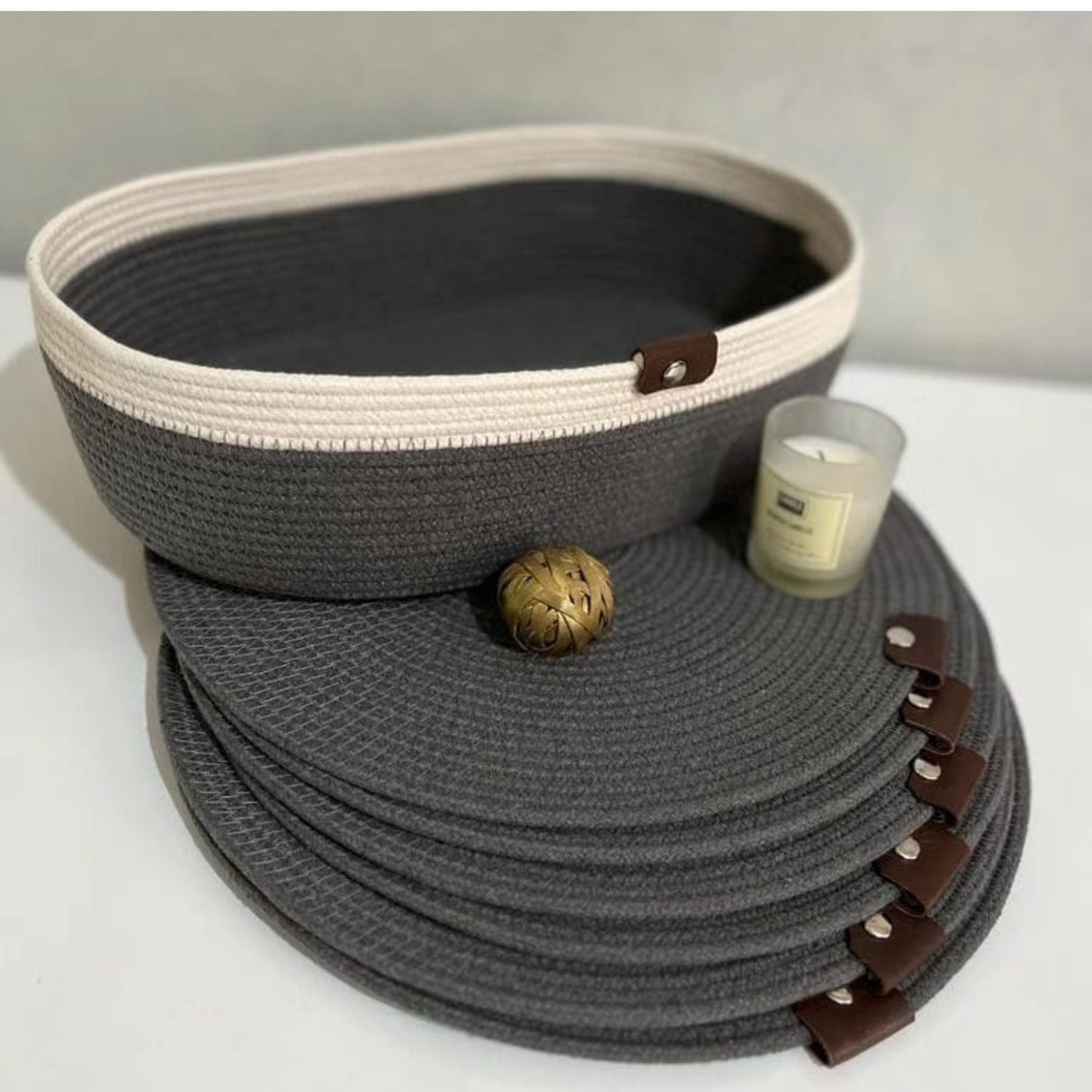 Round Woven Placemats Set of 6 Large - Cotton Rope Boho Place Mats Table Mats Set