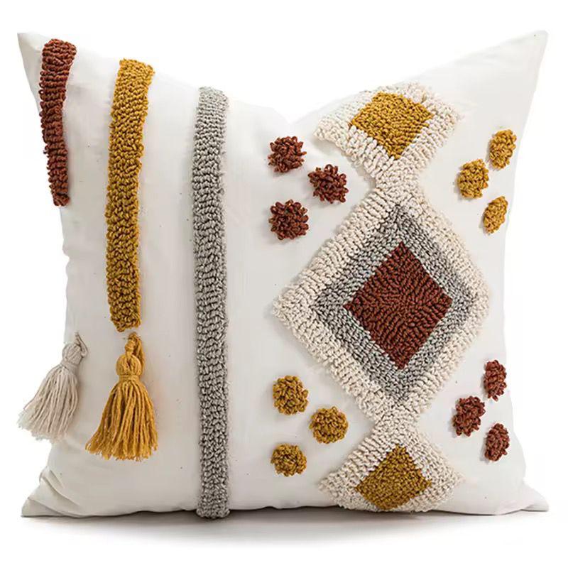 Boho Cotton Woven Pillowcases 45x45cm | Tufted Tassel Cushion Cover for Sofa Decor