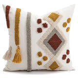 Boho Cotton Woven Pillowcases 45x45cm | Tufted Tassel Cushion Cover for Sofa Decor